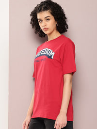 DILLINGER Women Typography Printed Pure Cotton Oversized T-shirt