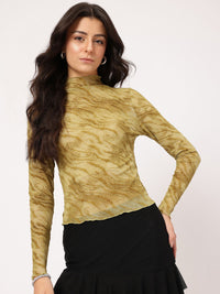 DressBerry Y2K Glam Animal Textured Jacquard Semi Sheer Top