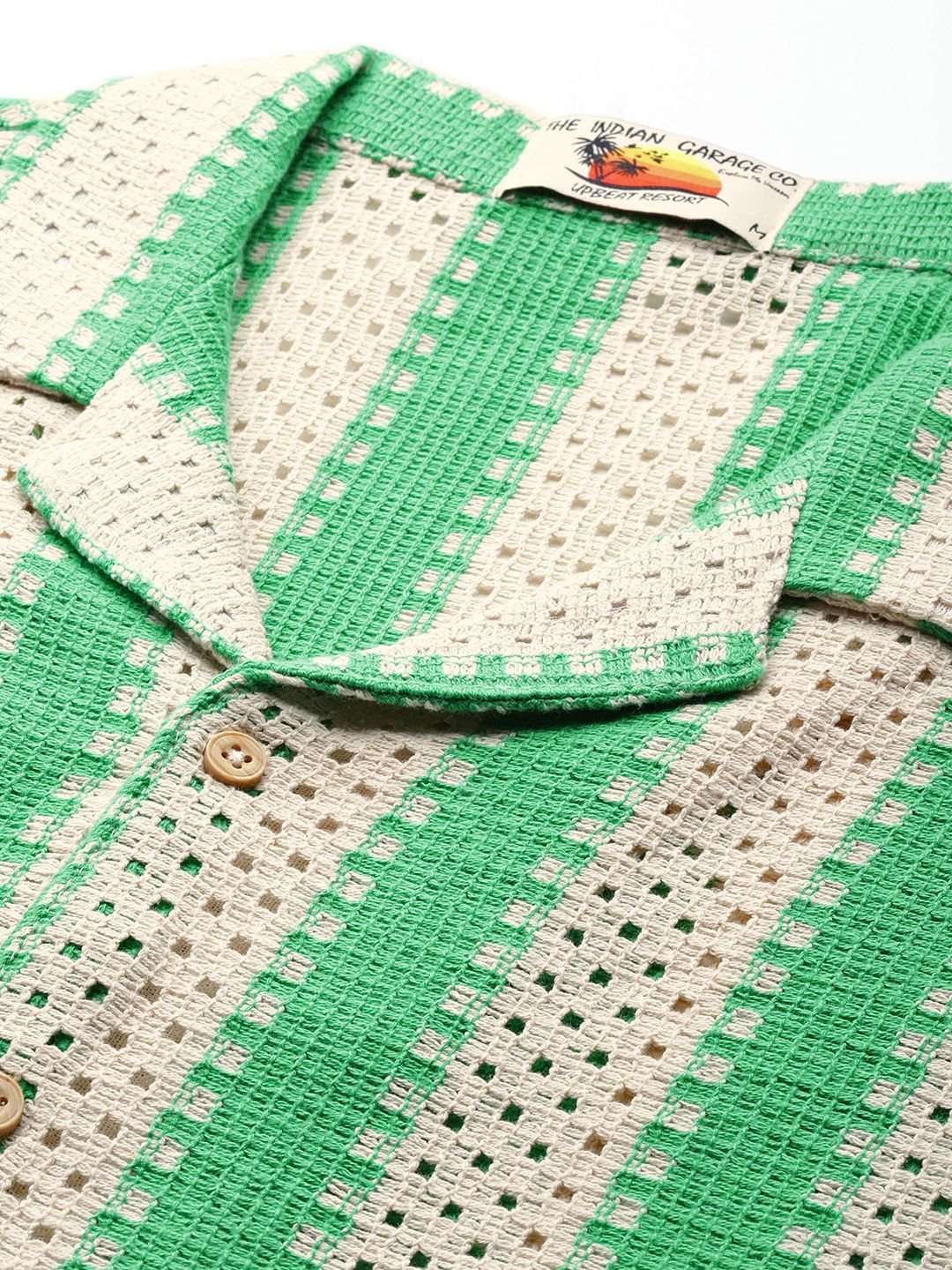 The Indian Garage Co Men Textured Open Weave Knitted Relaxed Fit Shirt