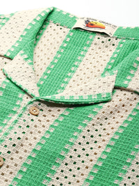 The Indian Garage Co Men Textured Open Weave Knitted Relaxed Fit Shirt