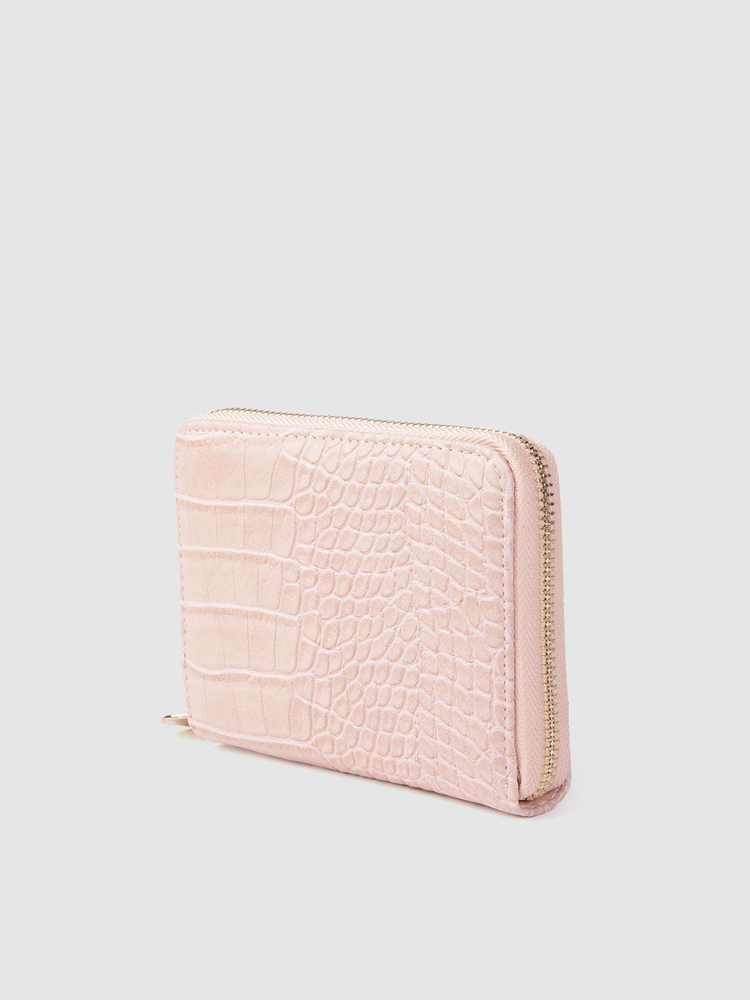 Lino Perros Women Peach-Coloured Croc-Textured Zip Around Wallet