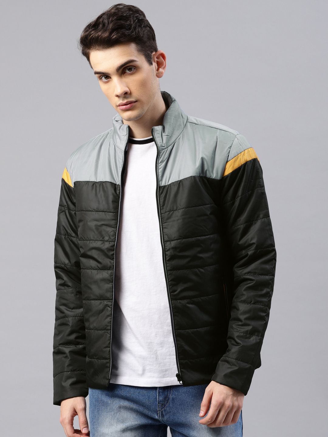 HRX by Hrithik Roshan Men Black & Grey Colourblocked Padded Jacket