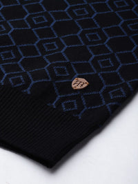 Raymond Men Black & Blue Geometric Woolen Pullover