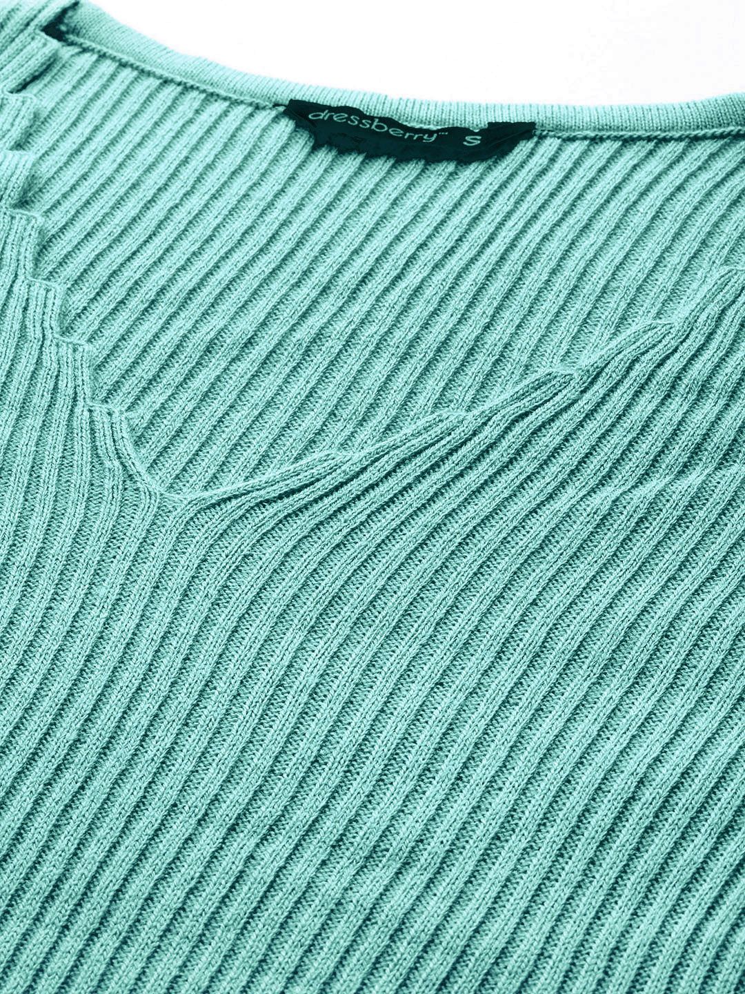 DressBerry Women V-Neck Ribbed Pullover