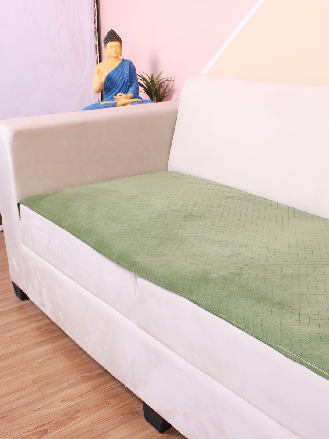 STITCHNEST Olive Green Self Design 3 Seater Sofa Cover