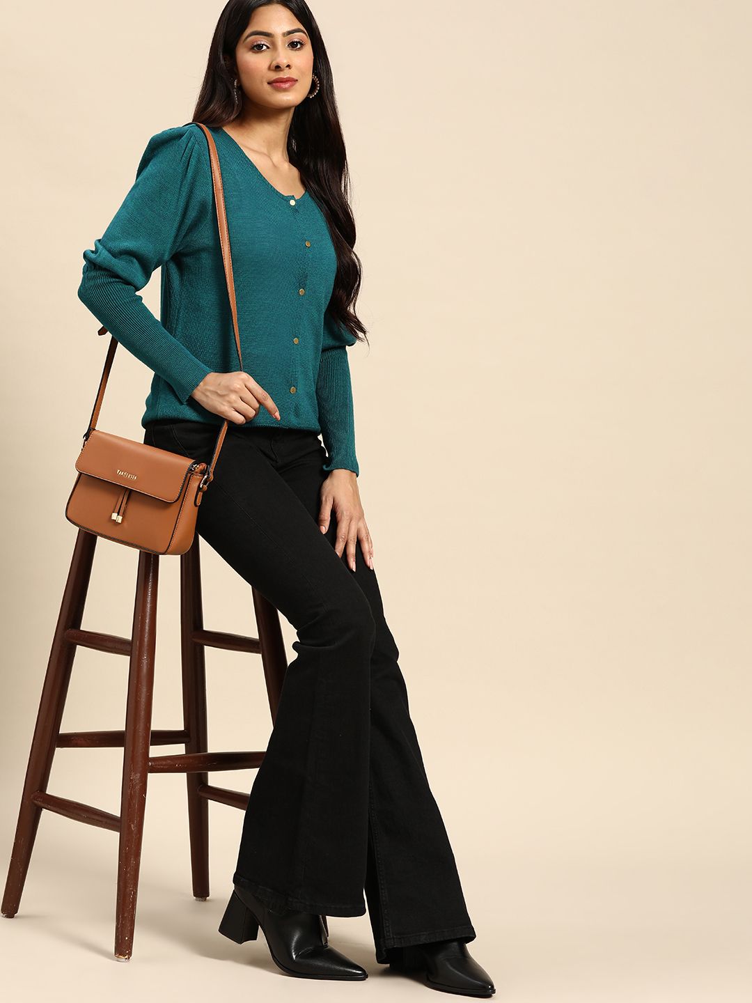 all about you Women Teal Blue Knitted Cardigan