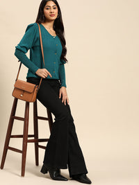 all about you Women Teal Blue Knitted Cardigan