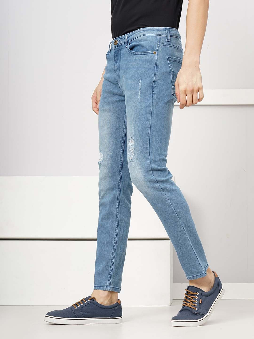 The Indian Garage Co Men Blue Slim Fit Low-Rise Low Distress Stretchable Jeans