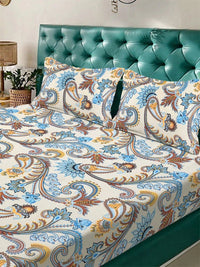 Myntra Elegant Homes Blue & White Floral 300 TC King Bedsheet with 2 Pillow Covers