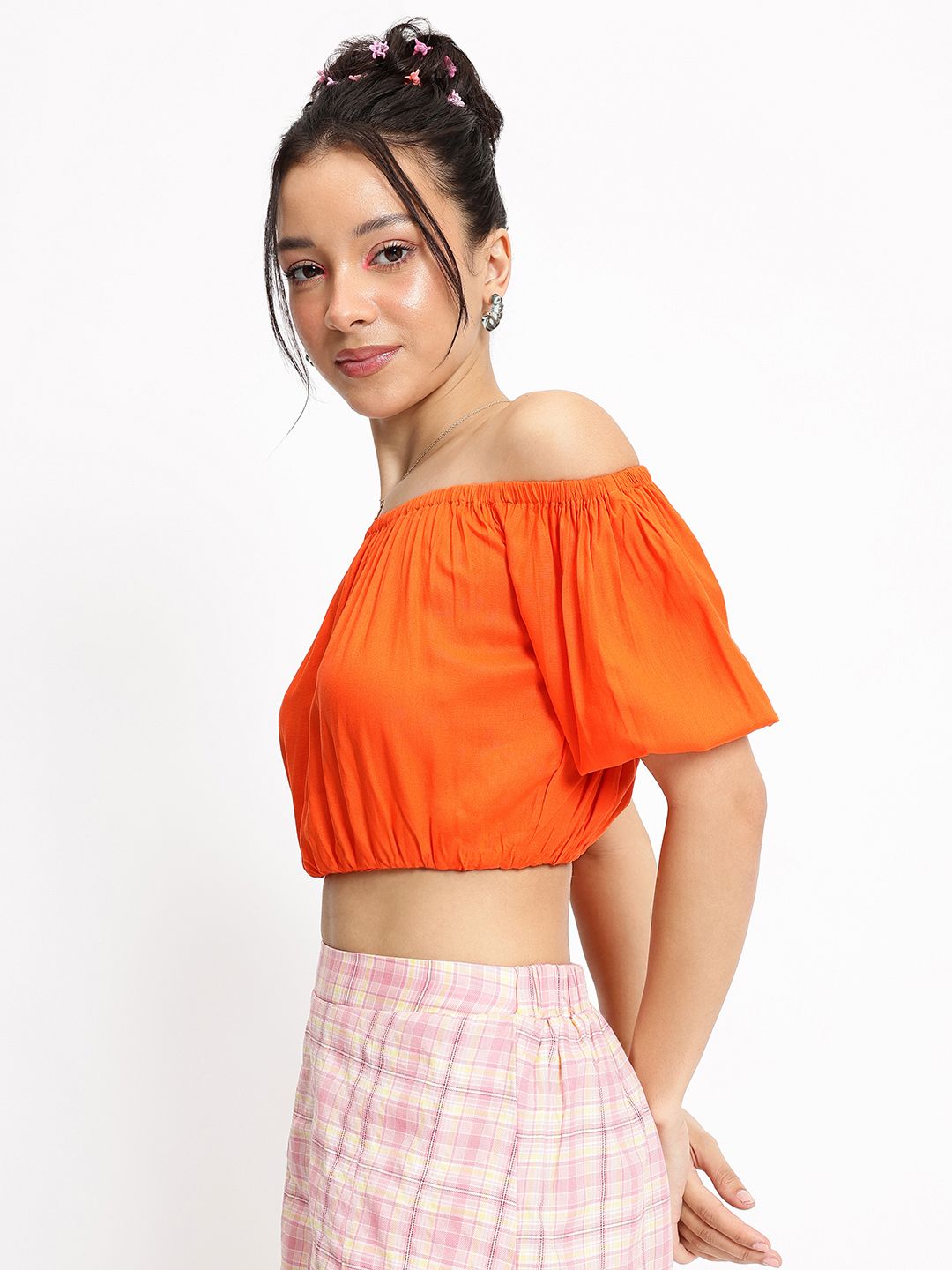 DressBerry Sunset Siren Pleated Blouson Crop Top