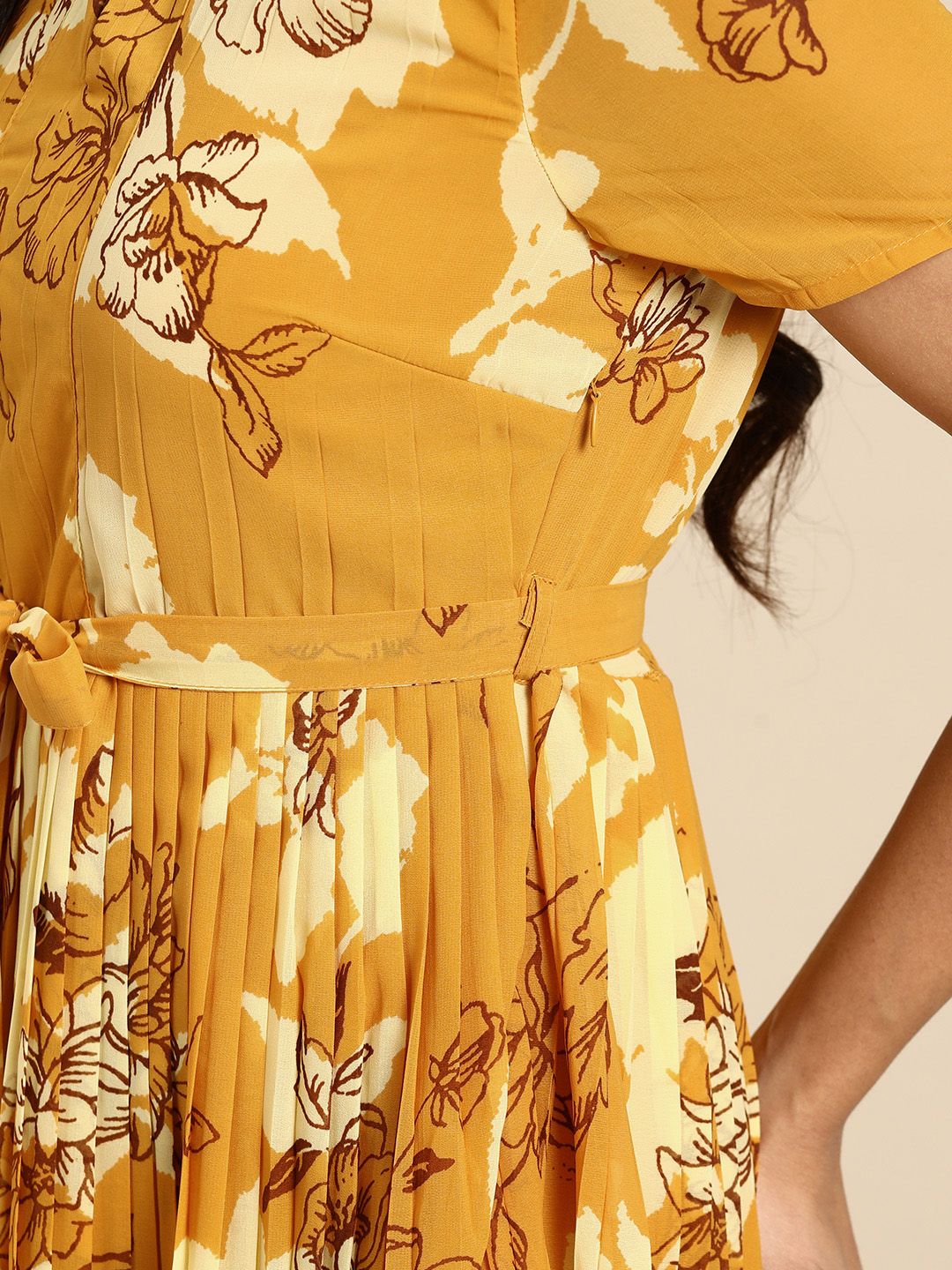 all about you Floral Print Accordion Pleat A-Line Dress
