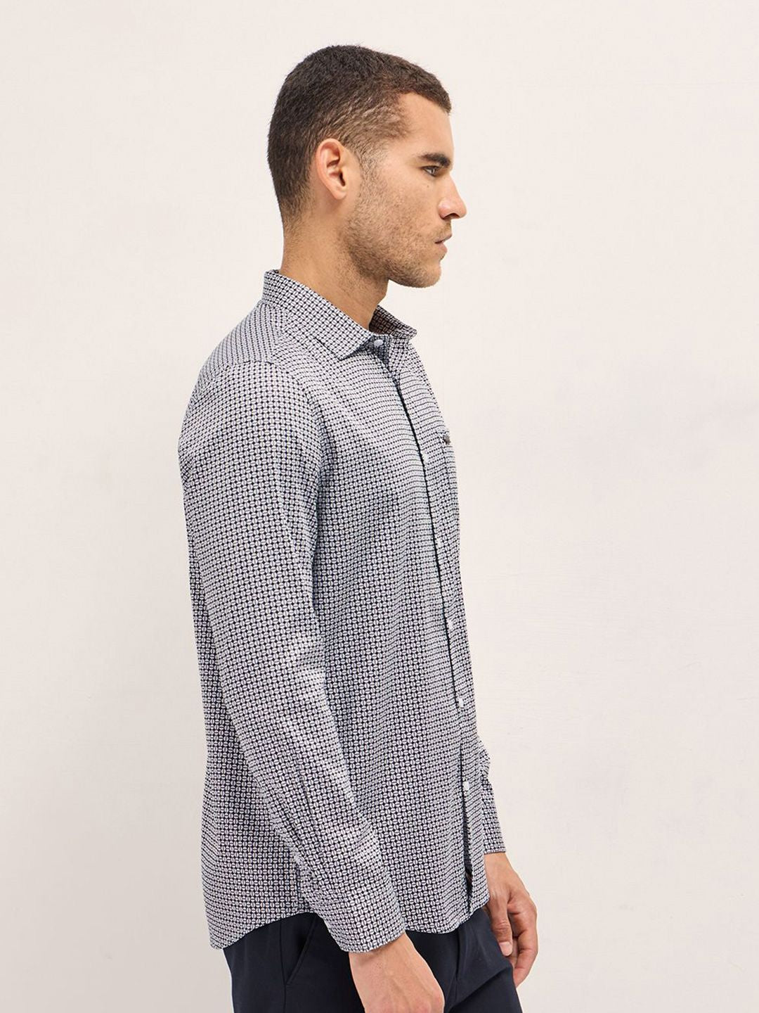THE BEAR HOUSE Men Tailored Fit Spread Collar Geometric Printed Cotton Formal Shirt