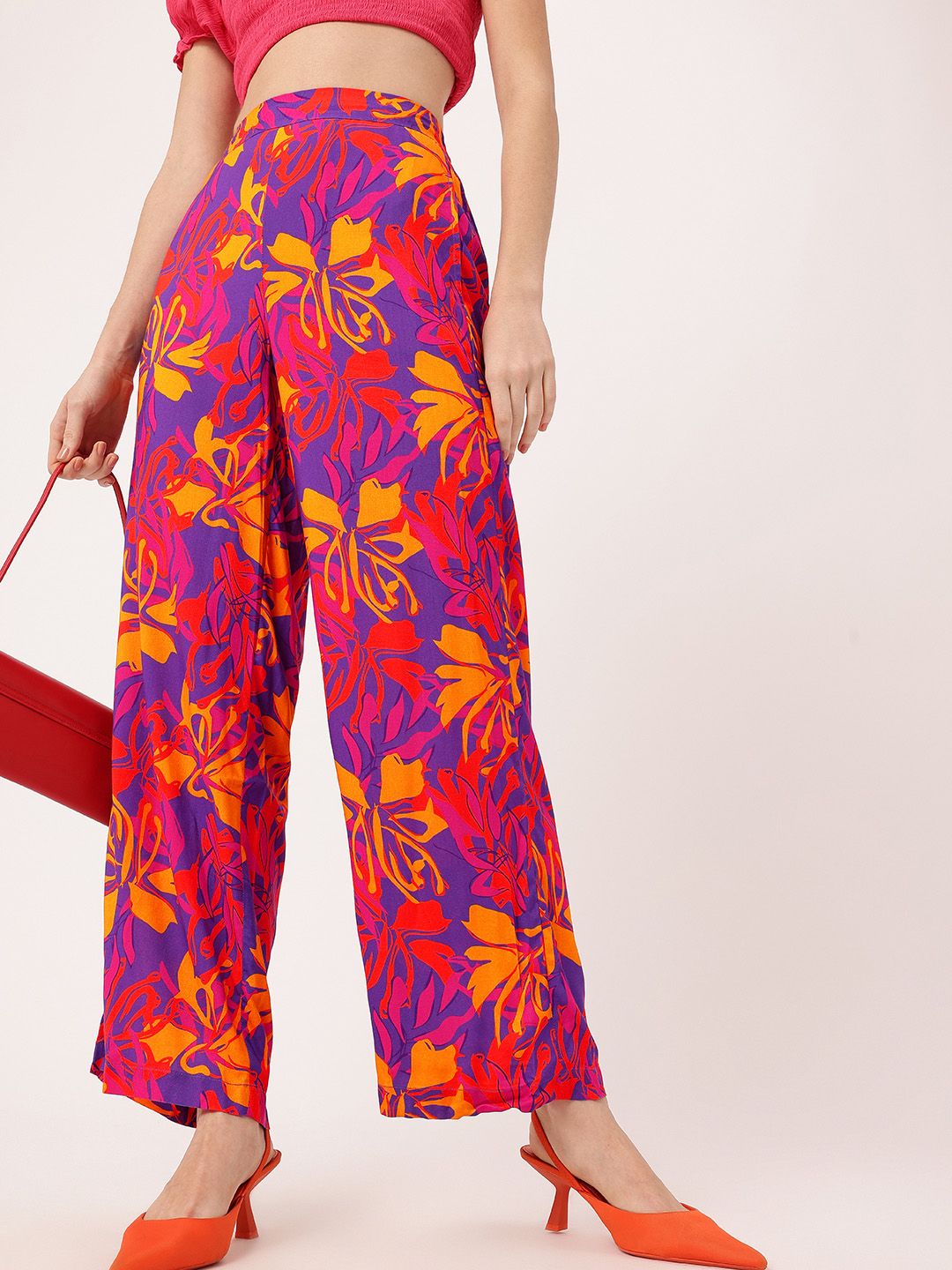 DressBerry Women Wildflowers Color Riot Wide Leg Trousers