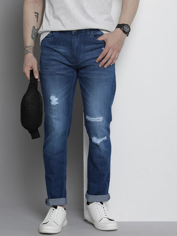 The Indian Garage Co Men Slim Fit Mildly Distressed Stretchable Light Fade Jeans