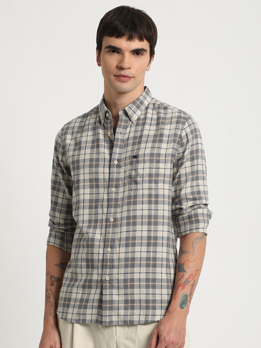 THE BEAR HOUSE Checked Slim Fit Pure Cotton Shirt