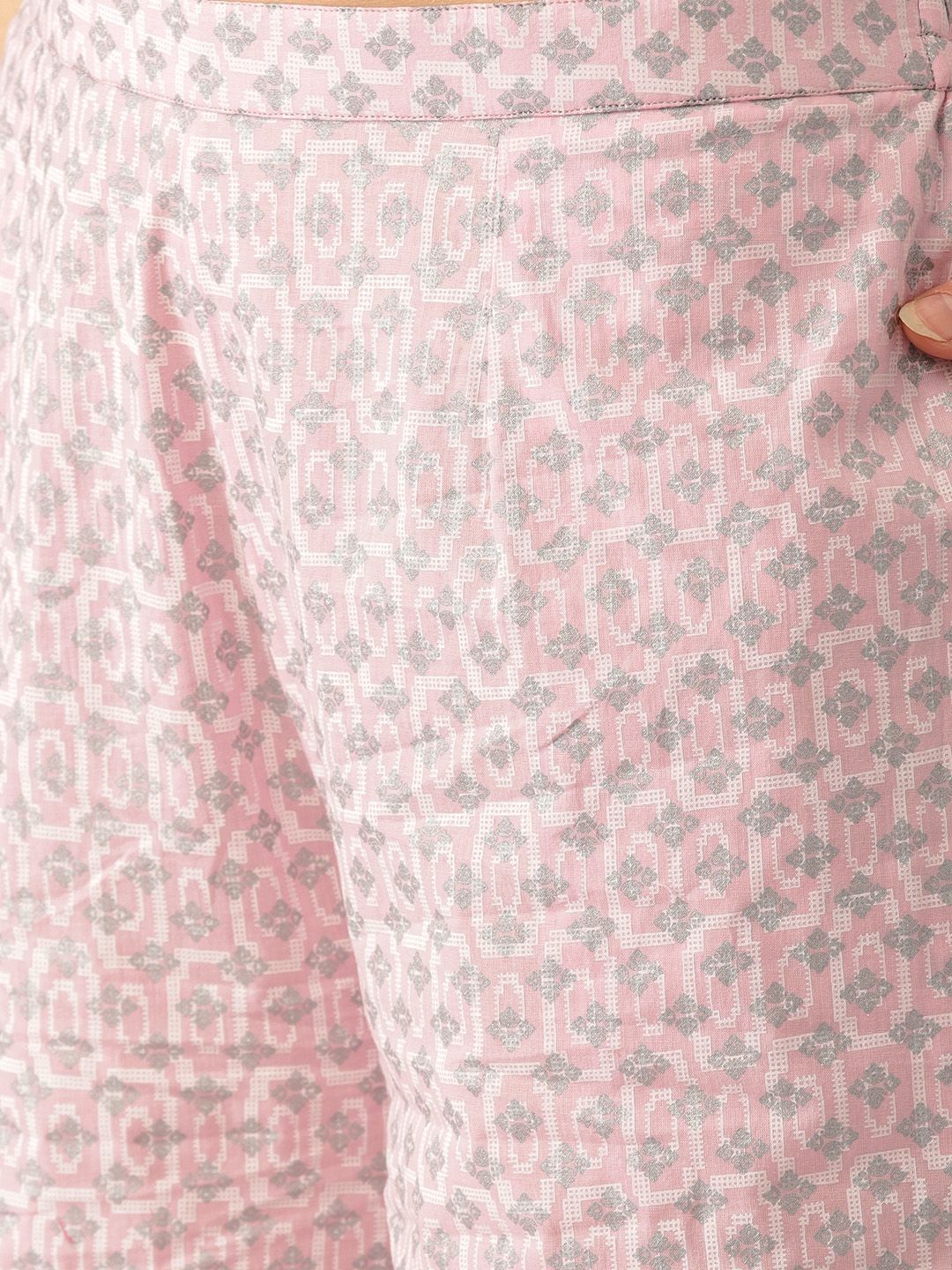 Libas Women Pink & Silver Printed Kurta with Palazzos & Dupatta