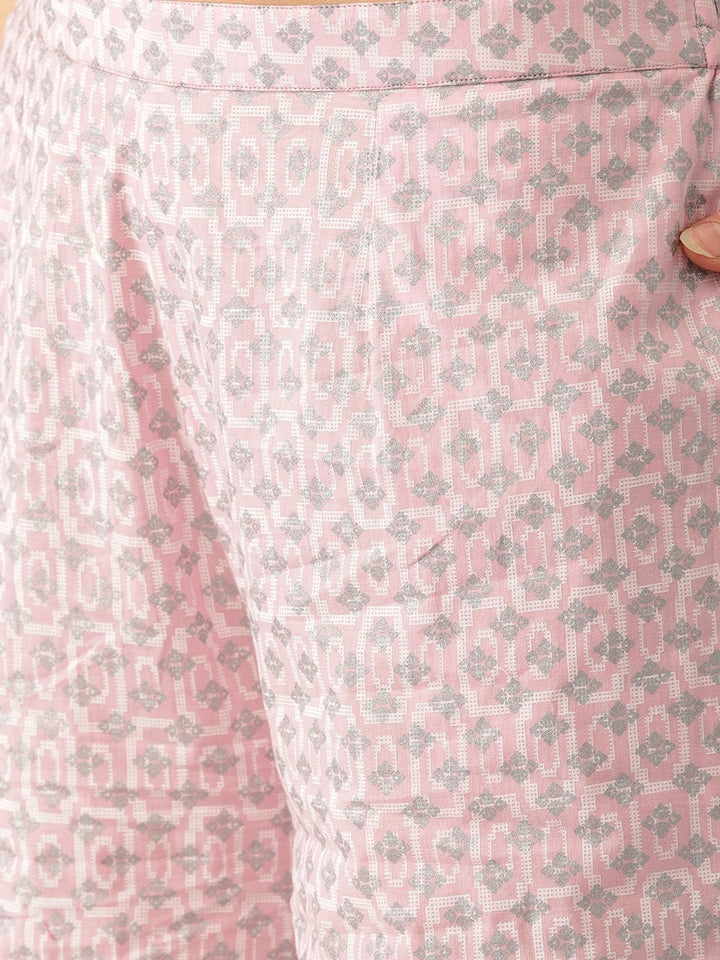 Libas Women Pink & Silver Printed Kurta with Palazzos & Dupatta