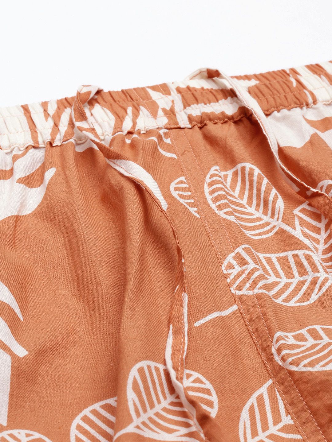 SANSKRUTIHOMES Women Coral Orange & Off White Printed Cotton Shorts Set with Robe