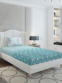 Monte Carlo Sea Green & Pink Printed 144 TC Single Bedsheet Set 2.29 m x 1.52 m