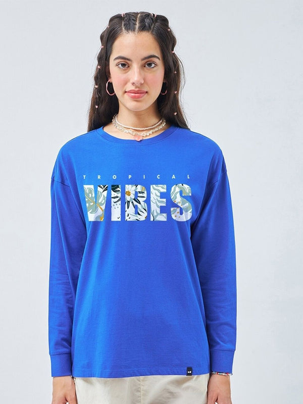 Bewakoof Tropical Vibes Printed Drop-Shoulder Sleeves Oversized Pure Cotton T-shirt