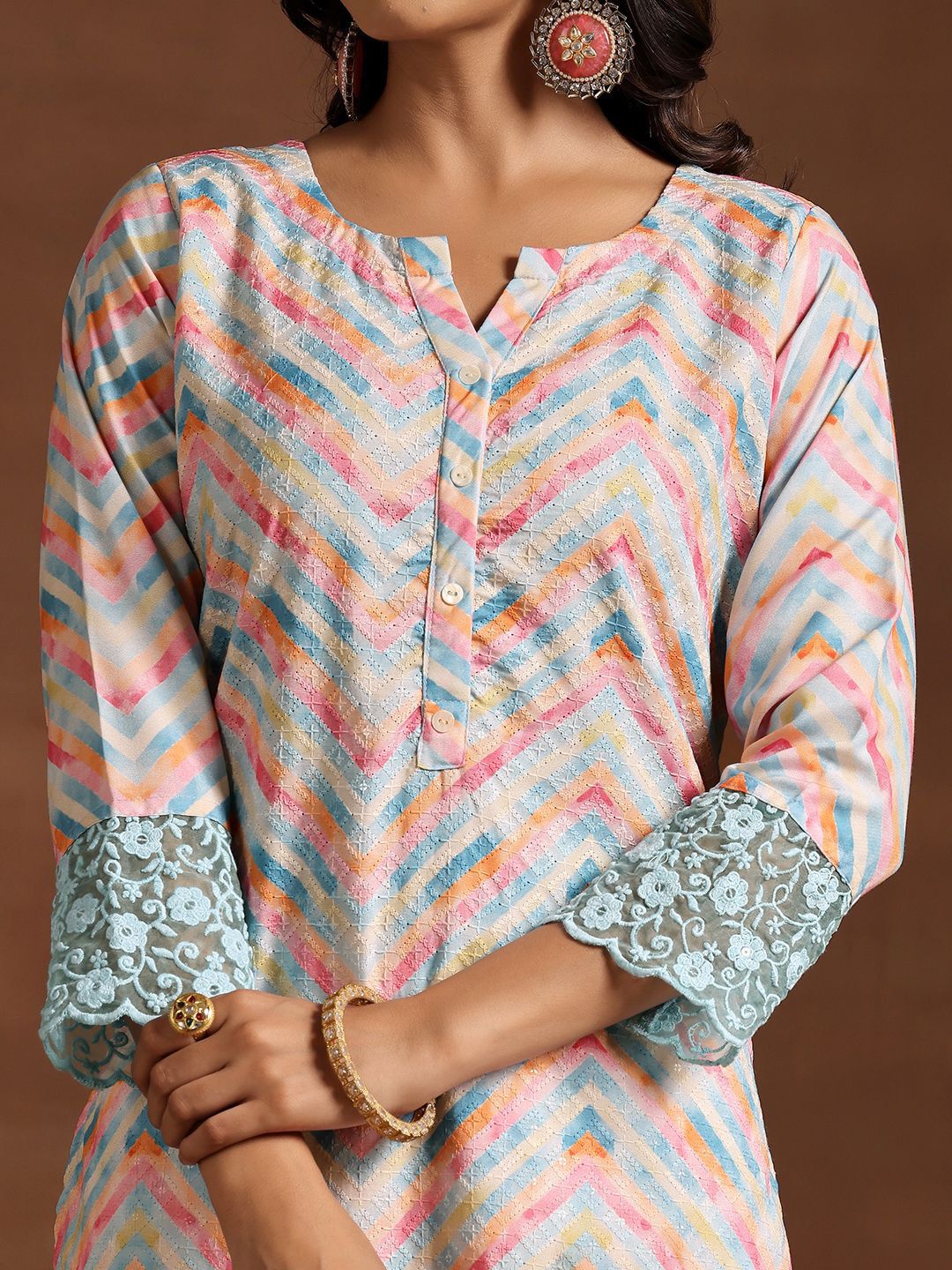 Libas Embroidered Regular Thread Work Straight Kurta with Palazzos & Dupatta