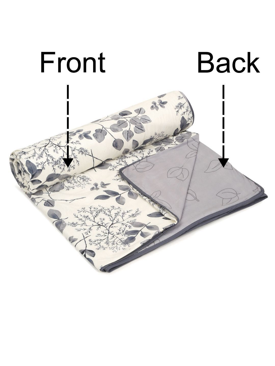 Cortina White & Grey Floral Microfiber AC Room Reversible Single Bed Dohar