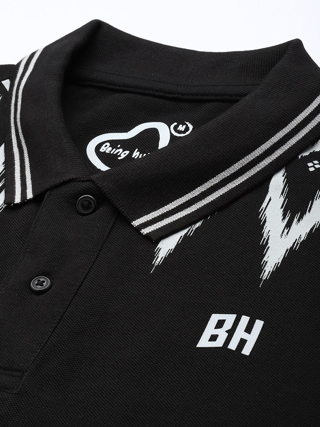 Being Human Pure Cotton Geometric Printed Polo Collar T-shirt