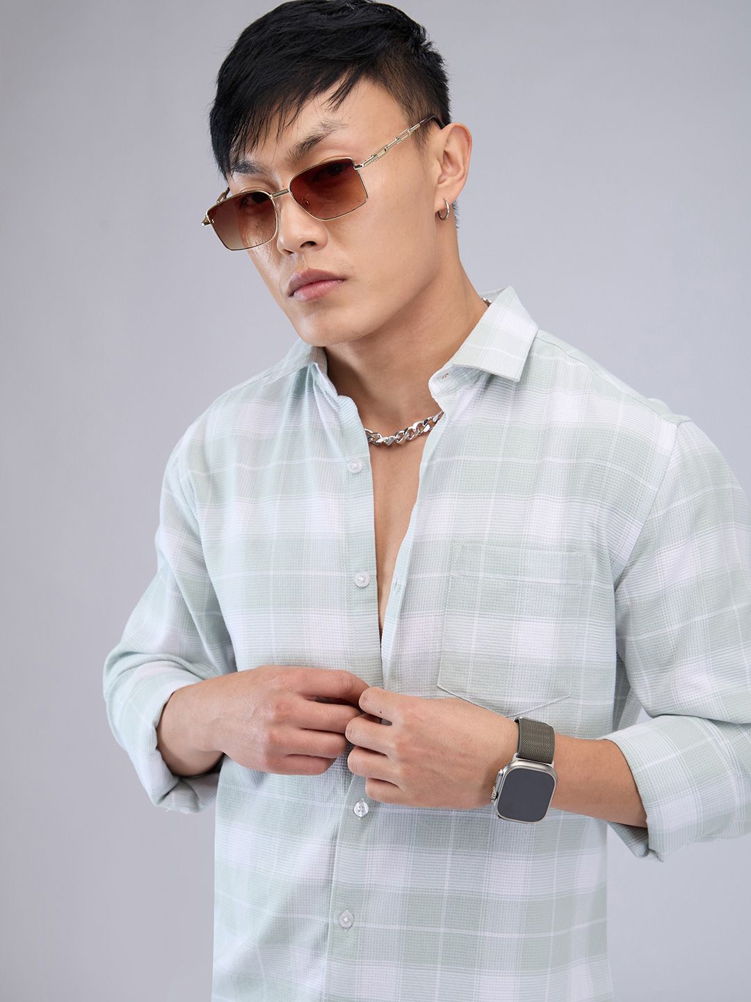 VASTRADO Men Classic Cutaway Collar Tartan Checked Cotton Slim Fit Casual Shirt