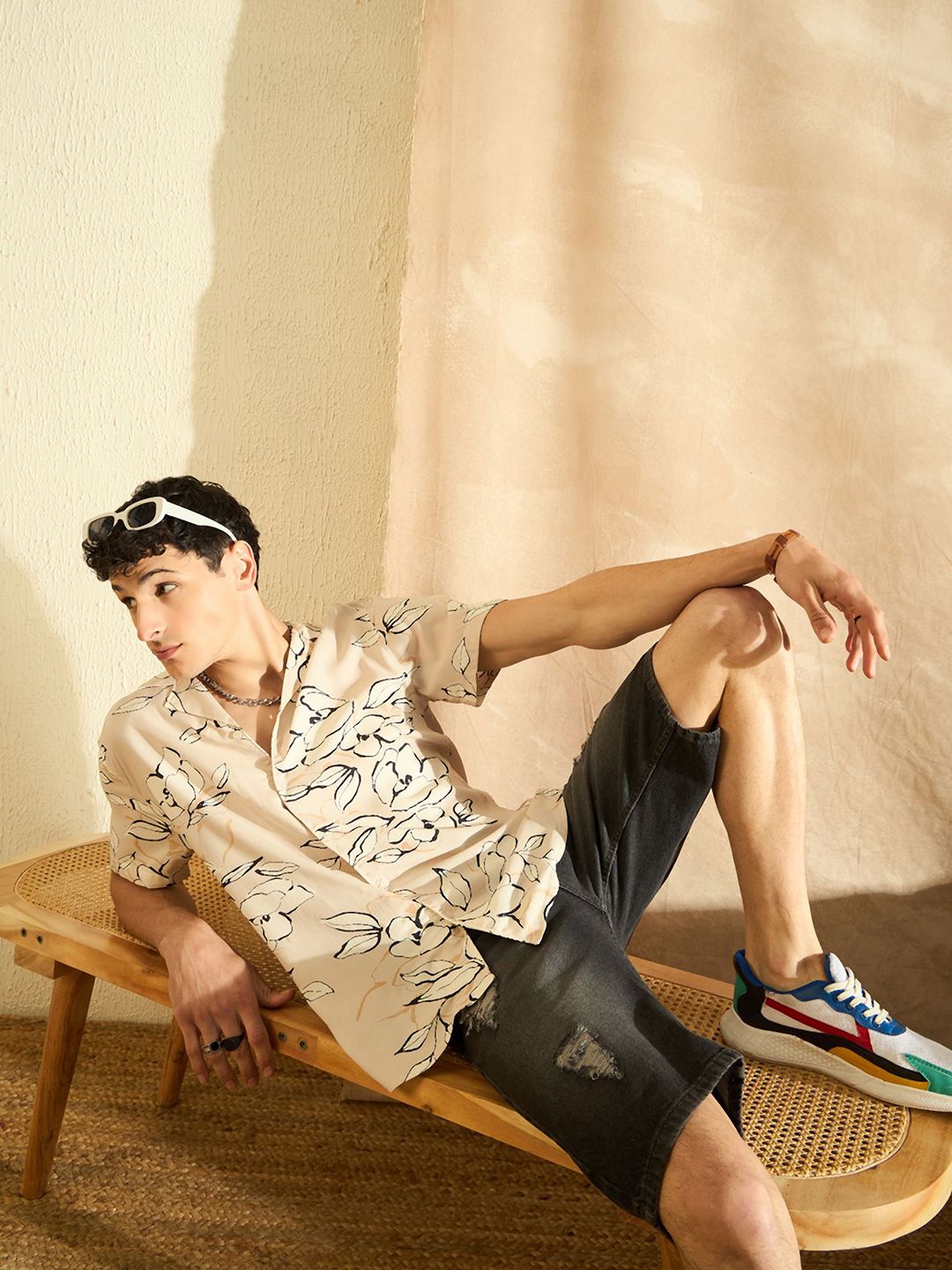 DENNISON Smart Oversized Floral Printed Cuban Collar Casual Shirt
