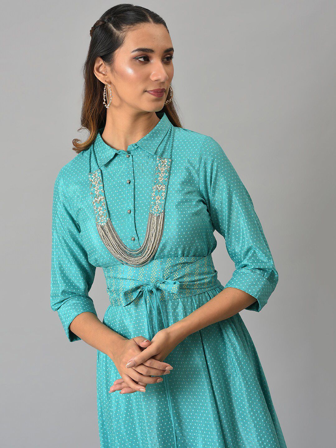 W Women Blue Embellished Ethnic Maxi Dress