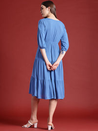 all about you Puff Sleeves Tiered Midi Wrap Style Dress