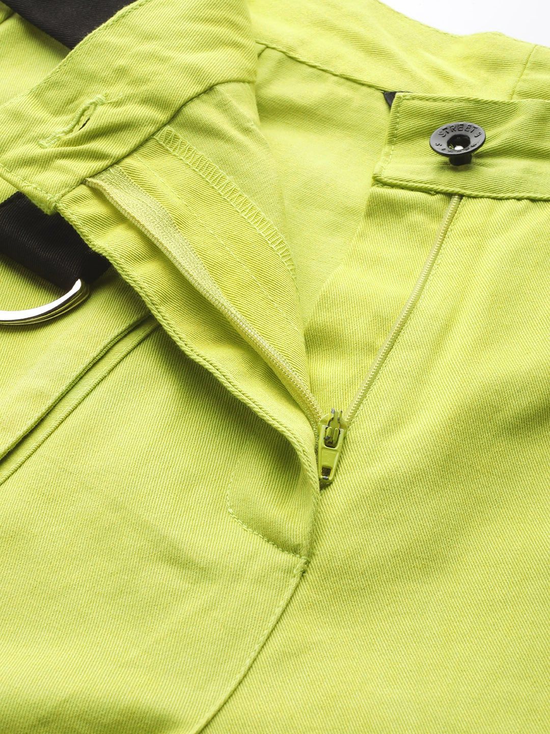 STREET 9 Women Lime Green Regular Fit Solid Cargos