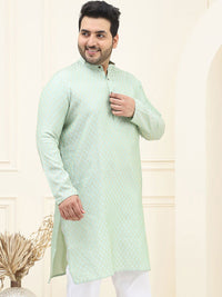 SOJANYA PLUS Ethnic Motifs Woven Design Band Collar Silk Straight Kurta