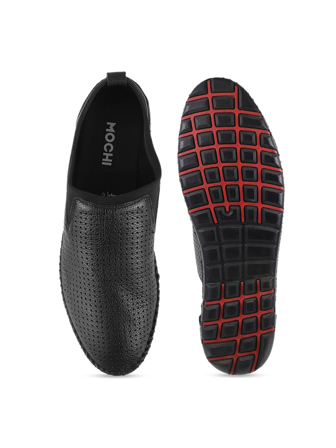 Mochi Men Black Textured Leather Slip-Ons