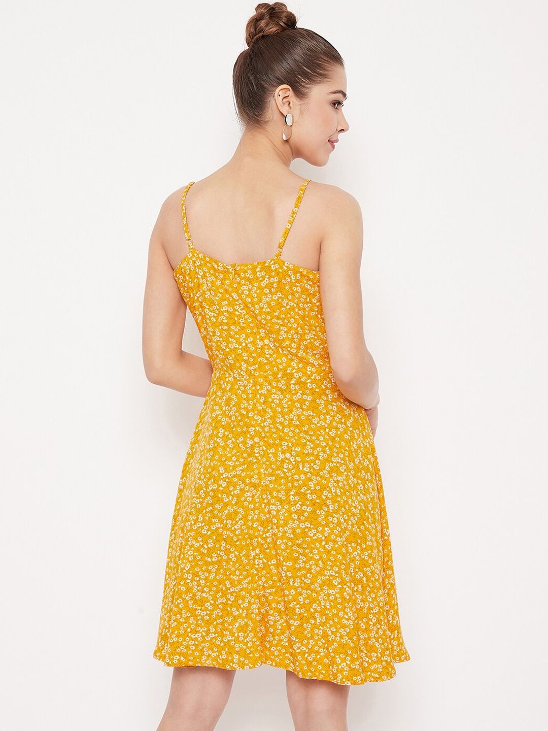 Berrylush Women Yellow Printed A-Line Dress