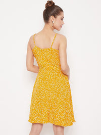 Berrylush Women Yellow Printed A-Line Dress