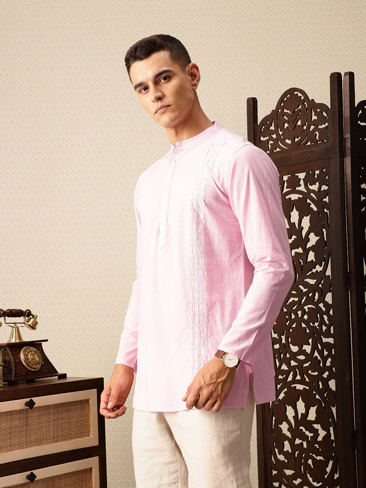 House of Pataudi Floral Embroidered Band Collar Pure Cotton Jashn Kurta