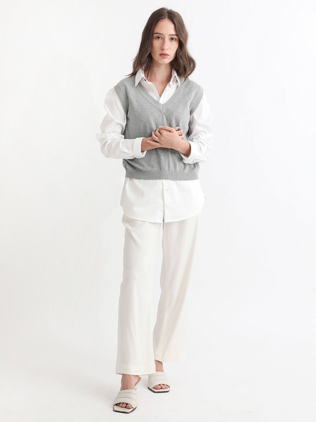 RAREISM Women Grey  Cotton Sweater Vest