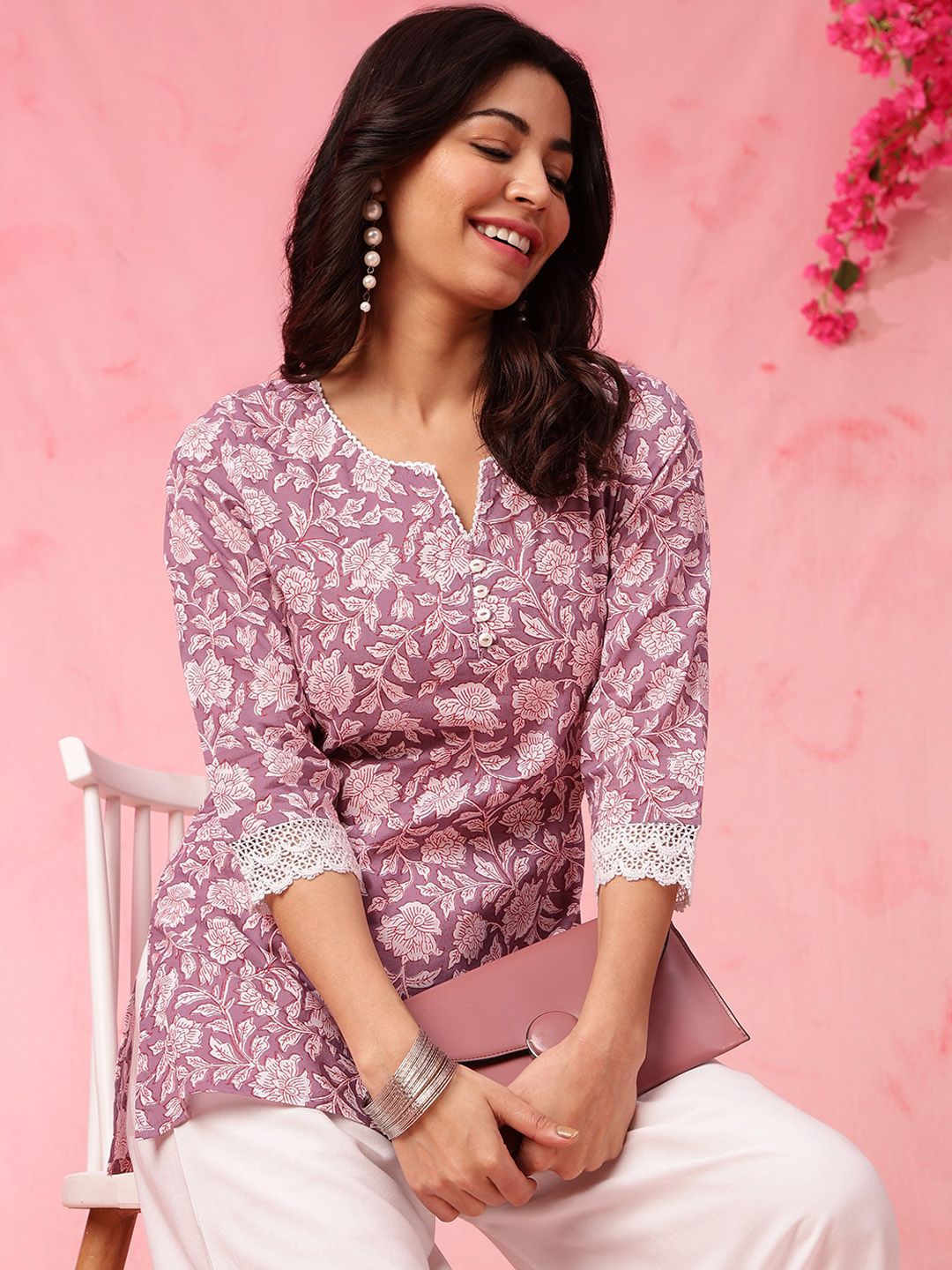 Anouk Ethnic Motifs Printed Pure Cotton Straight Short Kurti