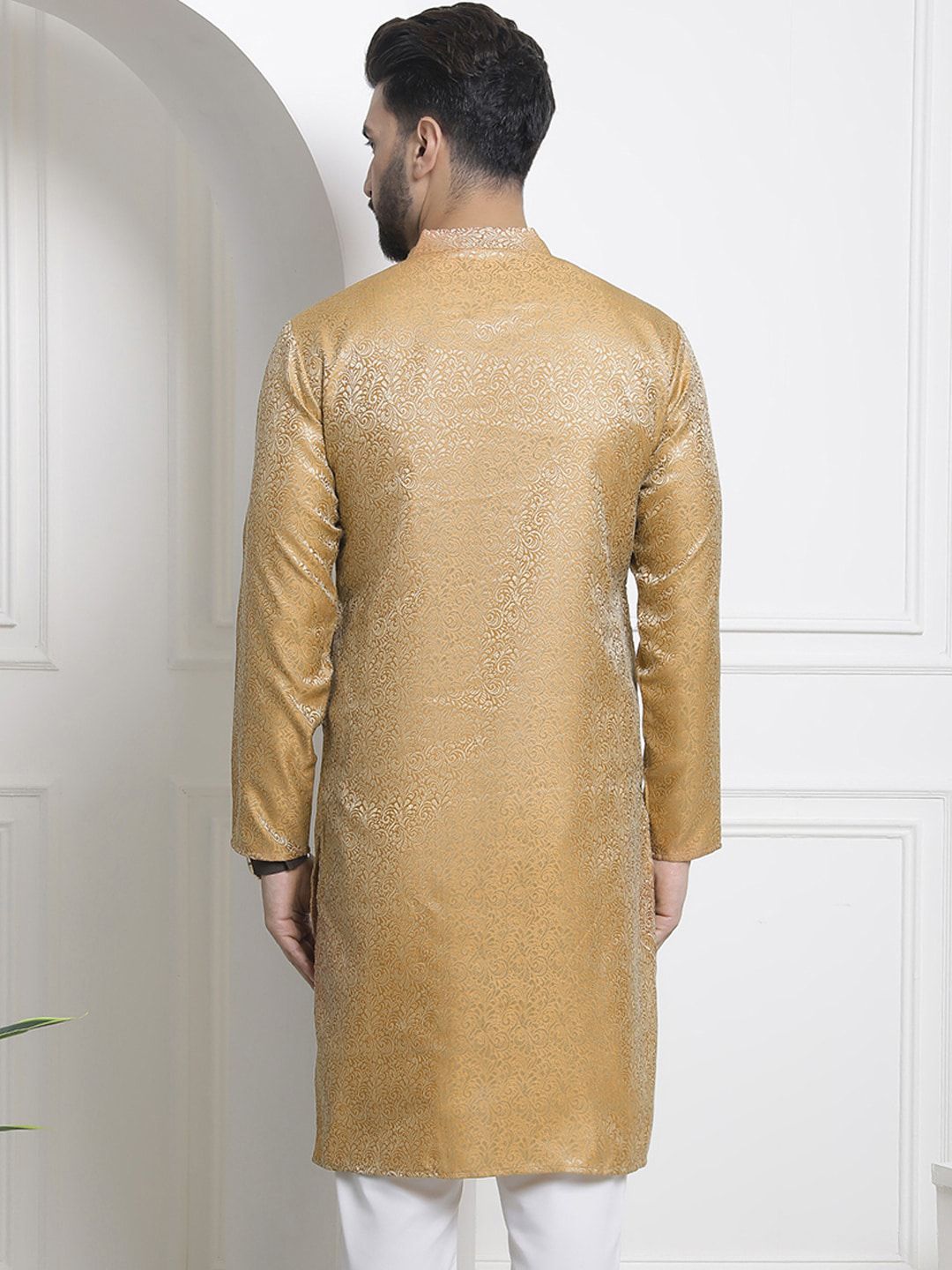 SOJANYA Lelaki Motif Etnik Kuning Mustard Sulam Kurta