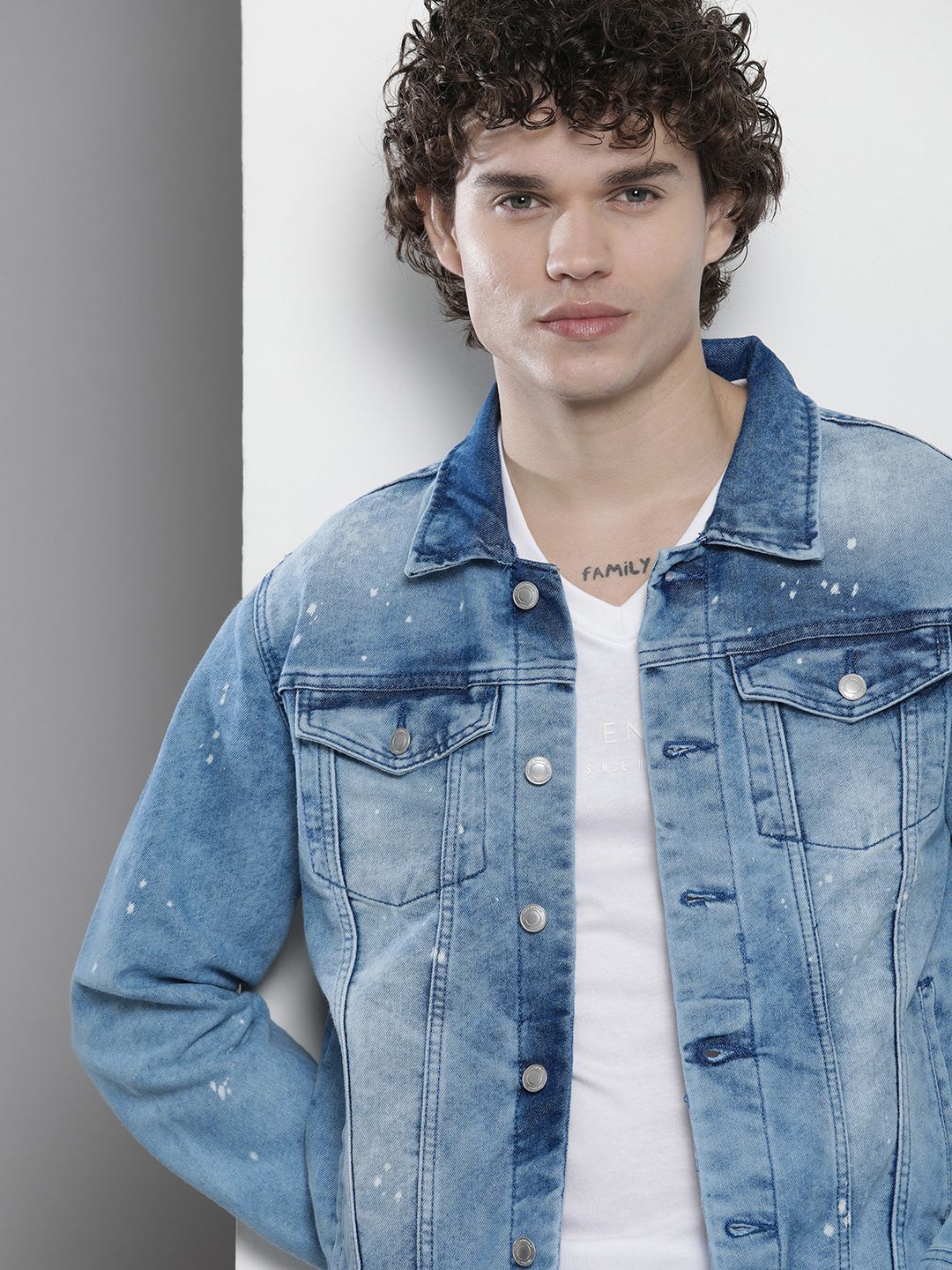 The Indian Garage Co Men Washed Slim Fit Denim Jacket