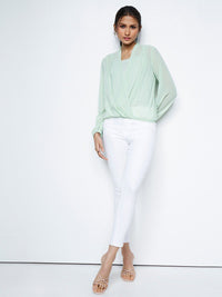 AND Embellished Puff Sleeves Gathered Detailed Wrap Top