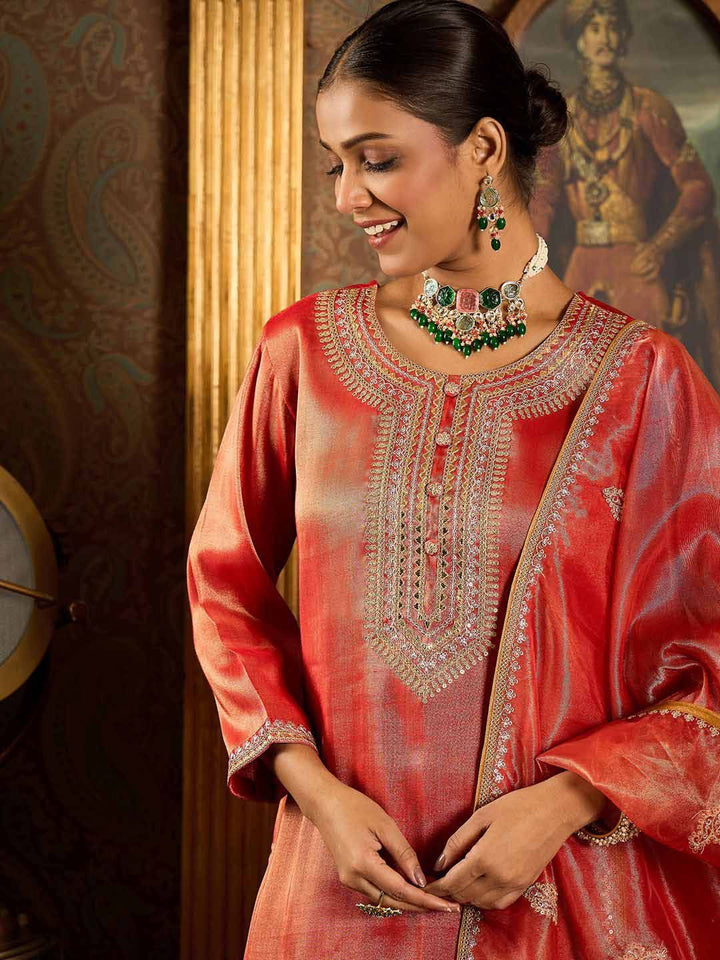Indo Era Ethnic Motifs Embroidered Zari Liva Kurta With Trousers & Dupatta