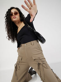 SASSAFRAS Women Plain Flat-Front High-Rise Cargos
