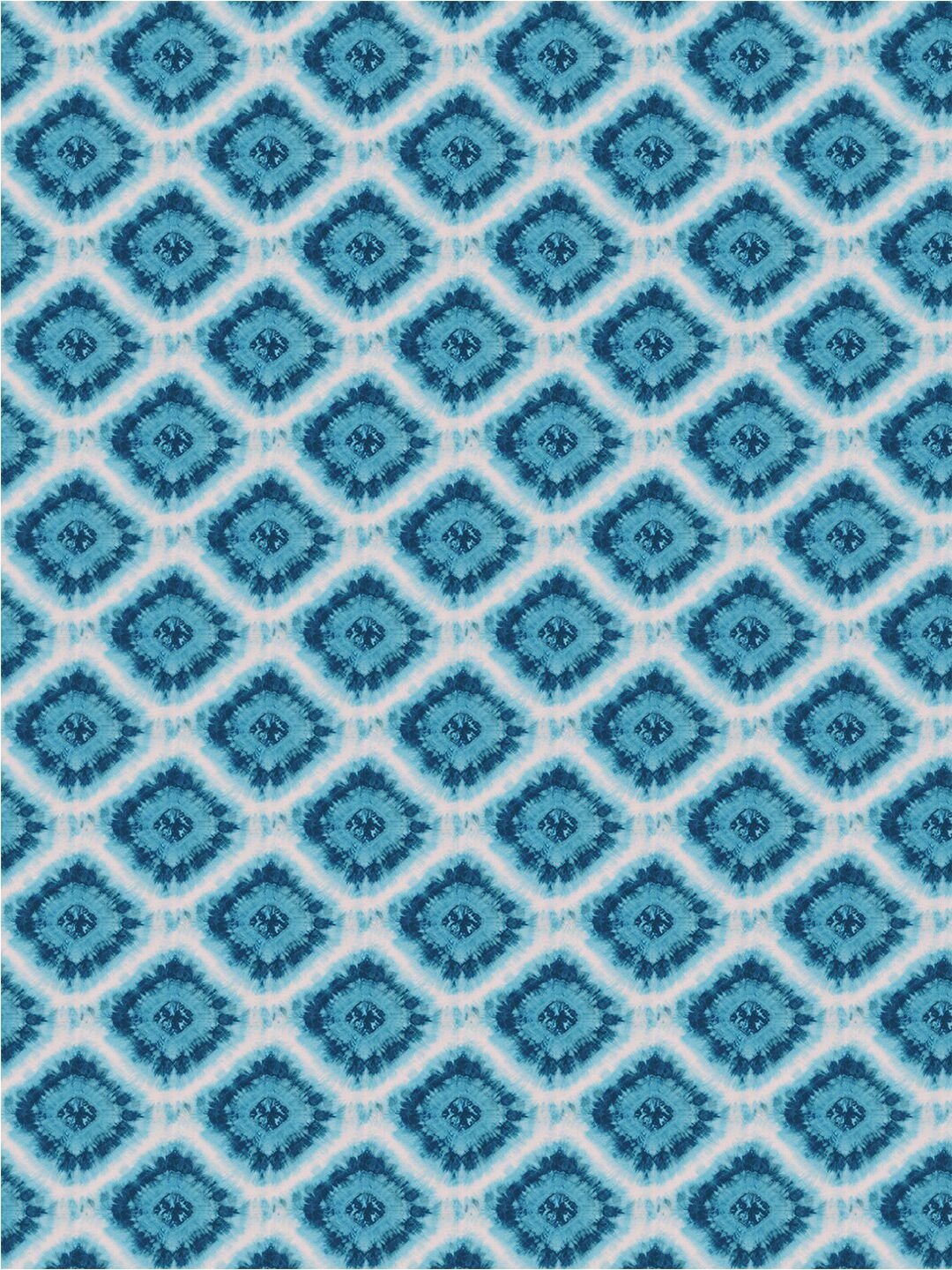 Story@home Blue White Geometric Cotton 144 TC Queen Bedsheet With 2 Pillow Covers