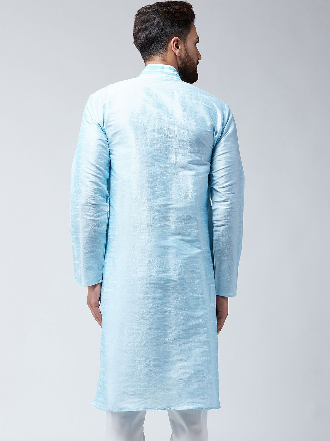 SOJANYA Men Turquoise Blue Woven Design Straight Kurta