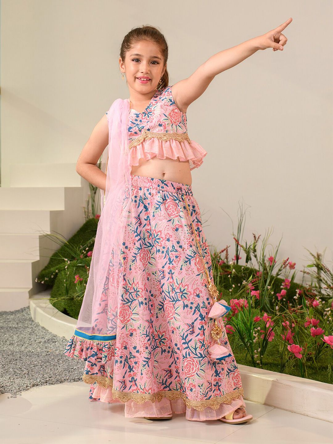 pspeaches Girls Printed Ready to Wear Lehenga & Blouse With Dupatta