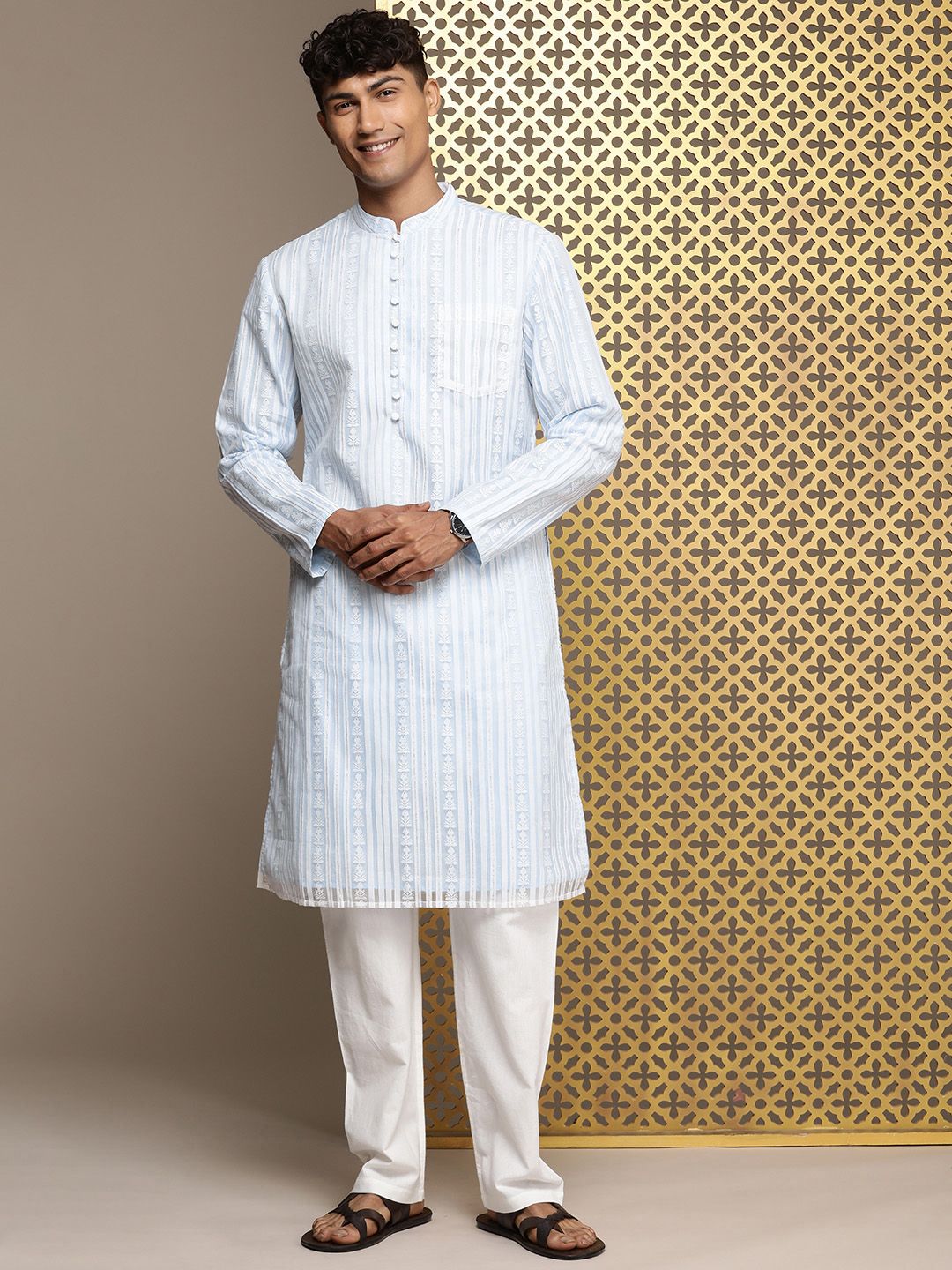 House of Pataudi Long Sleeves Striped Jashn Kurta