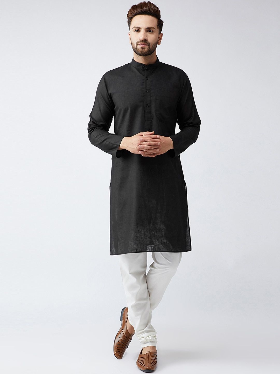SOJANYA Men Black Solid Straight Kurta