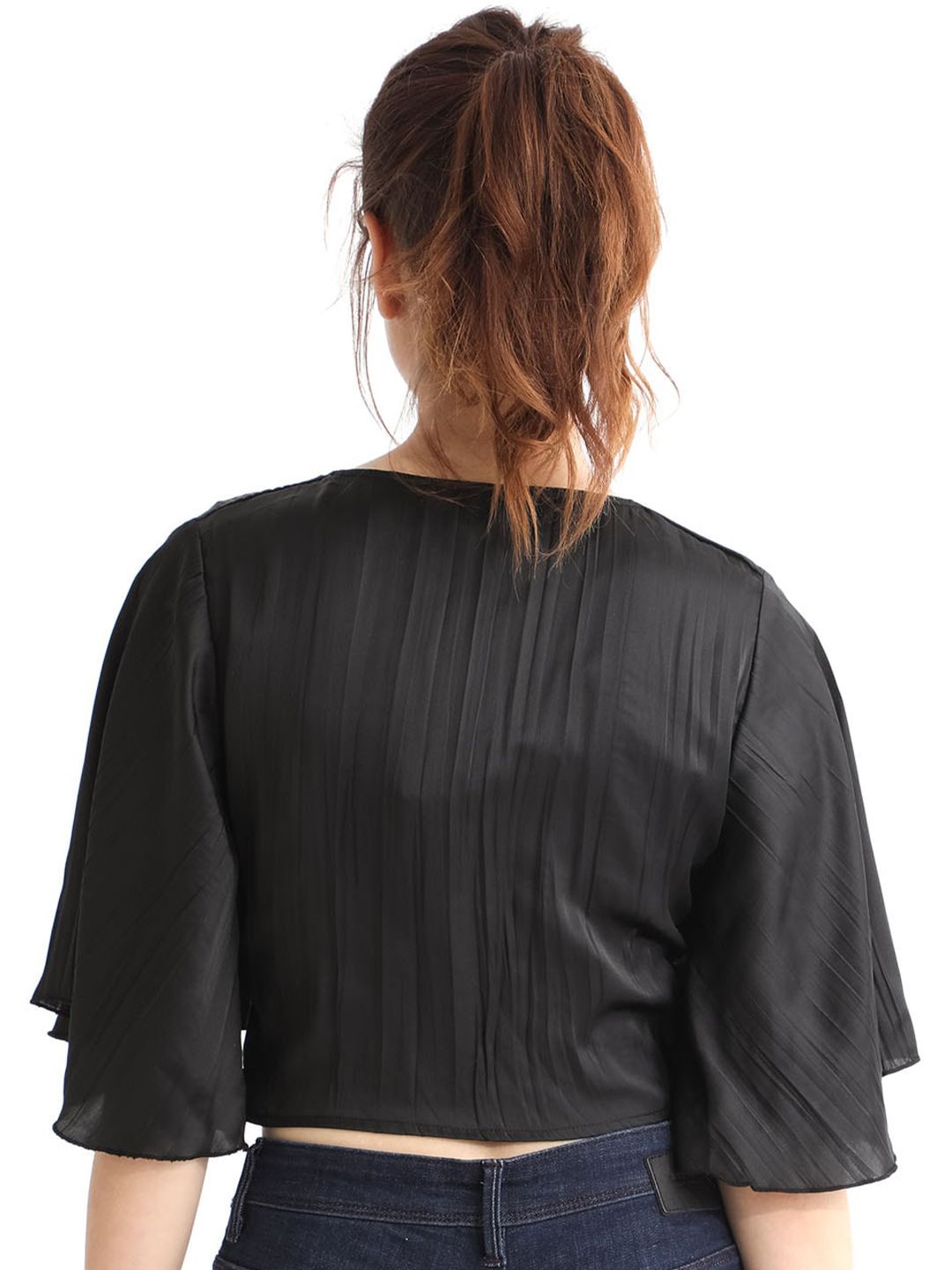 RAREISM V-Neck Flared Sleeve Cotton Crop Top